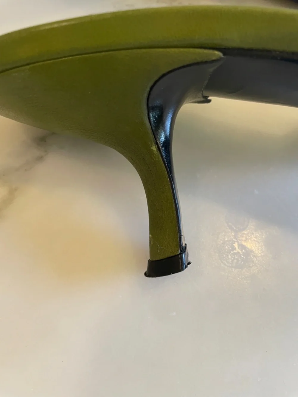 Vintage Prada Green Leather Pointed Kitten Heel Mules, Size 40 - Picture 9 of 14